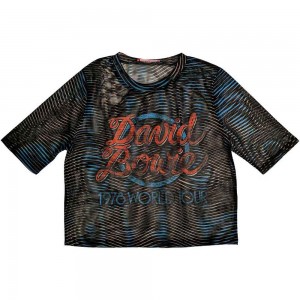 David Bowie Ladies Crop Top: 1980 World Tour (Black) (Mesh) (X-Small)