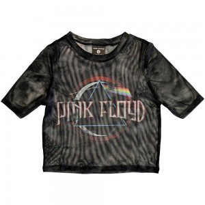 Pink Floyd Ladies Crop Top: Vintage Dark Side of the Moon Seal (Black) (Mesh) (Small)
