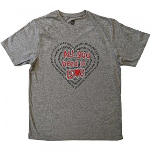 The Beatles Unisex T-Shirt: All You Need Is Love Heart (Grey) (Large)