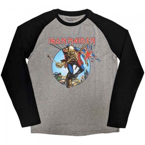Iron Maiden Unisex Raglan T-Shirt: Trooper Burst (Black & Grey) (Medium)