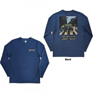 The Beatles Unisex Long Sleeve T-Shirt: Abbey Road (Denim Blue) (Back & Sleeve Print) (Medium)