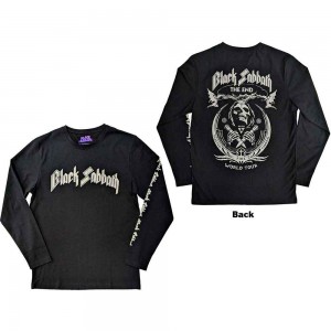 Black Sabbath Unisex Long Sleeve T-Shirt: The End Mushroom Cloud (Black) (Back & Sleeve Print) (Small)