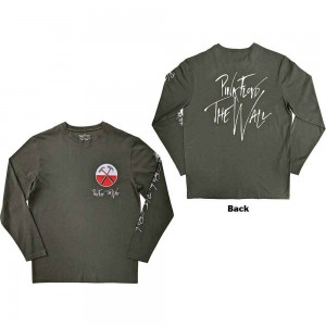 Pink Floyd Unisex Long Sleeve T-Shirt: The Wall Hammers Logo (Green) (Back & Sleeve Print) (Large)
