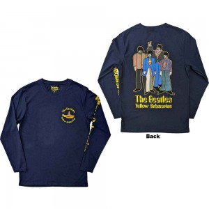 The Beatles Unisex Long Sleeve T-Shirt: Yellow Submarine Band (Navy Blue) (Back & Sleeve Print) (XX-Large)