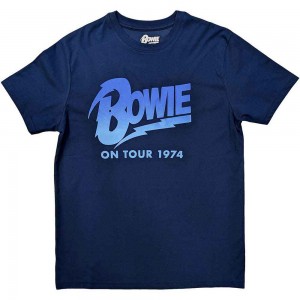 David Bowie Unisex T-Shirt: On Tour 1974 (Denim Blue) (X-Large)