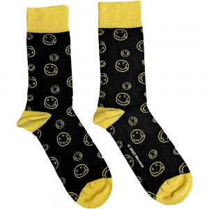 Nirvana Unisex Ankle Socks: Outline Happy Faces (Black) (UK Size 7 - 11)