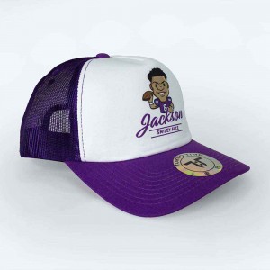 Tokyo Time Unisex Mesh Back Cap: NFLPA Lamar Jackson Emoji (White & Purple)
