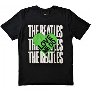 The Beatles Unisex T-Shirt: Love Me Do Graffiti Heart (Black) (Small)
