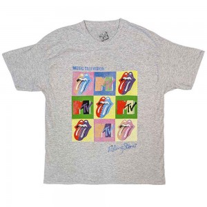 MTV Unisex T-Shirt: Rolling Stones Warhol Squares (Grey) (Small)