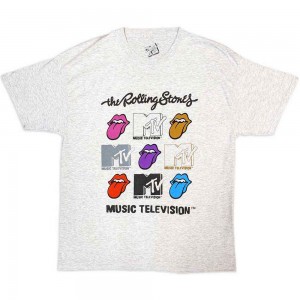 MTV Unisex T-Shirt: Rolling Stones Logo Grids (Grey) (Large)