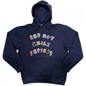 Red Hot Chili Peppers Unisex Pullover Hoodie: Colourful Letters (Navy Blue) (L)