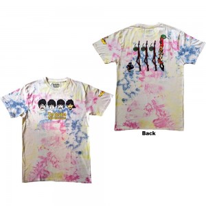 The Beatles Unisex T-Shirt: Yellow Submarine Heads & Apple Bonkers (White) (Back Print & Wash Collection) (X-Large)