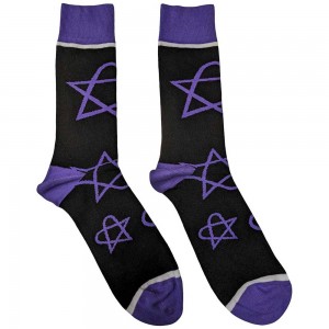 HIM Unisex Ankle Socks: Purple Heartagrams (Black) (UK Size 7 - 11)