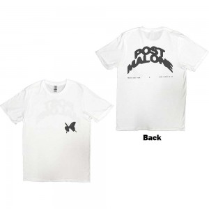 Post Malone Unisex T-Shirt: Curved Logo 2023 Tour (White) (Back Print & Ex-Tour) (Large)