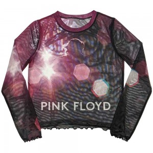 Pink Floyd Ladies Long Sleeve Crop Top: Knebworth ´90 (Black) (Mesh) (Small)