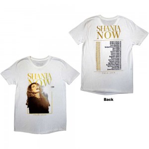 Shania Twain Unisex T-Shirt: Tour 2018 Mic Photo (White) (Back Print & Ex-Tour) (Large)