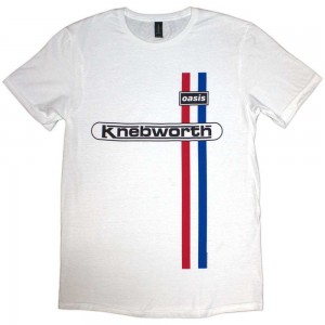Oasis Unisex T-Shirt: Knebworth Vertical Stripe (White) (Medium)