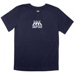 The Beatles Unisex T-Shirt: Mini Abbey Road Crossing Silhouette (Navy Blue) (Large)