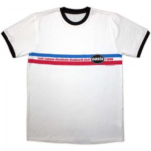 Oasis Unisex Ringer T-Shirt: 1996 Tour Horizontal Stripes (White) (X-Large)