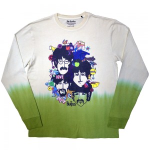 The Beatles Unisex Long Sleeve T-Shirt: Yellow Submarine Heads Collage (Yellow) (Wash Collection) (X-Large)