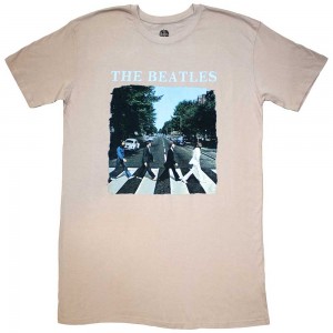The Beatles Ladies T-Shirt Dress: Abbey Road & Logo (Sand) (Medium)