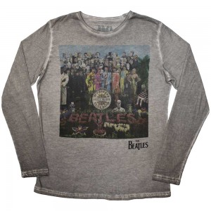 The Beatles Unisex Long Sleeve T-Shirt: Sgt Pepper Stone Wash (Silver Grey) (Large)