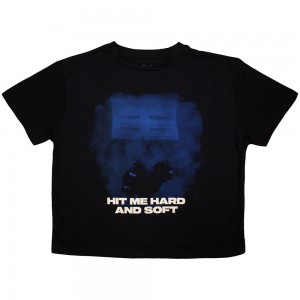 Billie Eilish Ladies Crop Top: HMHAS Blue Lines (Black) (Large)