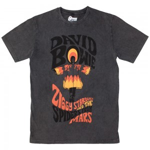 David Bowie Unisex Stone Wash T-Shirt: Ziggy Stardust (Charcoal Grey) (Large)