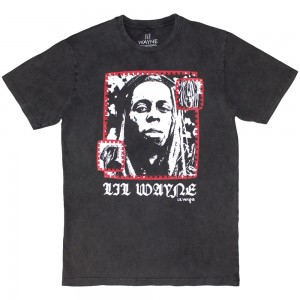 Lil Wayne Unisex Stone Wash T-Shirt: Mono Photo (Charcoal Grey) (Large)