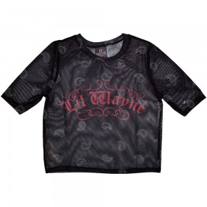 Lil Wayne Ladies Crop Top: Script Logo (Black) (Mesh) (XX-Large)