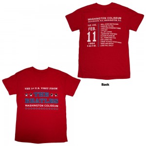 The Beatles Unisex T-Shirt: Washington ´64 Stars Setlist (Red) (Back Print) (Small)