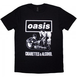 Oasis Unisex T-Shirt: Cigarettes & Alcohol Illustration Mono (Black) (X-Large)