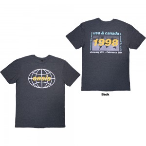 Oasis Unisex T-Shirt: 1998 World Tour - USA/Canada (Navy Blue) (Back Print) (Large)