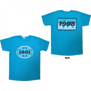 Oasis Unisex T-Shirt: 1998 World Tour - South America (Blue) (Back Print) (X-Large)