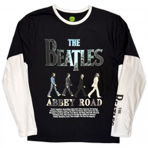 The Beatles Unisex Layered Long Sleeve T-Shirt: Abbey Road Infill (Black & White) (Sleeve Print) (XX-Large)