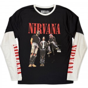 Nirvana Unisex Layered Long Sleeve T-Shirt: In Utero Band Photo (Black & White) (Sleeve Print) (X-Large)