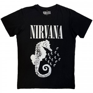 Nirvana Unisex Carbon T-Shirt: Seahorse & Logo Mono (Black) (XX-Large)