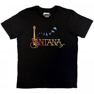 Santana Unisex T-Shirt: Guitar & Birds (Black) (Large)