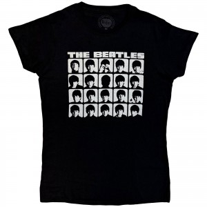 The Beatles Ladies T-Shirt: Hard Days Night Faces Mono (Black) (X-Small)