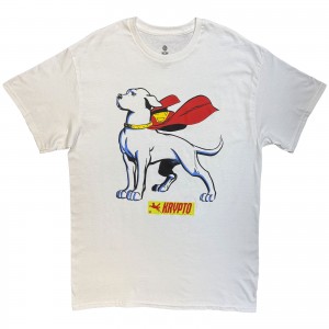 DC Comics Unisex T-Shirt: Superman Krypto Cape (White) (X-Large)