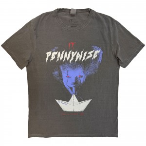 IT Unisex Stone Wash T-Shirt: Pennywise Paper Boat (Black) (Large)
