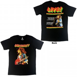 Bob Marley Unisex T-Shirt: Live Concert (Black) (Back Print) (Large)
