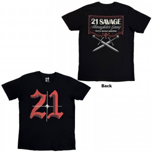 21 Savage Unisex T-Shirt: Death Before Dishonor Daggers (Black) (Back Print) (Small)