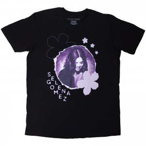 Selena Gomez Unisex T-Shirt: Purple Floral (Black) (XX-Large)