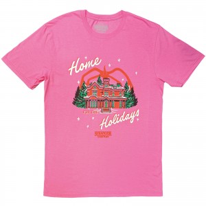 Stranger Things Unisex T-Shirt: Home Holidays (Pink) (X-Large)