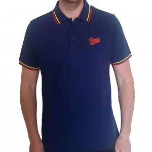 David Bowie Unisex Polo Shirt: Flash Logo (Navy Blue) (Small)