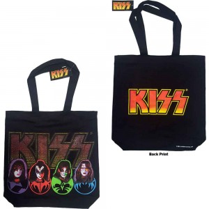 KISS Cotton Tote Bag: Faces & Logo (Multicolour) (Back Print)