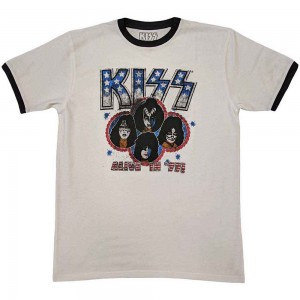 KISS Unisex Ringer T-Shirt: Alive in ´77 (White) (X-Large)