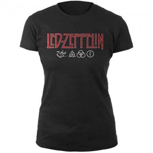 Led Zeppelin Ladies T-Shirt: Logo & Symbols (Black) (X-Large)