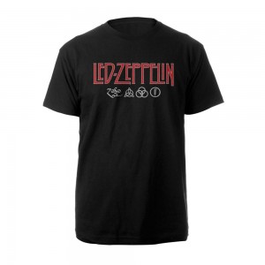 Led Zeppelin Unisex T-Shirt: Logo & Symbols (Black) (Medium)